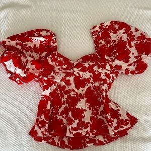 Red floral peplum top